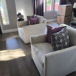 Restoration Hardware Upholstered Lounge Chairs (Pair) 