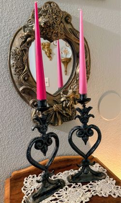 Vintage Iron Heart Candle Holders & Candles