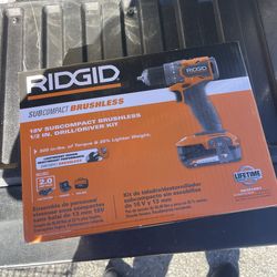 RIDGID 18V Brushless Sub Compact Cordless 1/2 in. Drill Driver Kit with (2) 2.0 Ah Battery, Charger and Bag