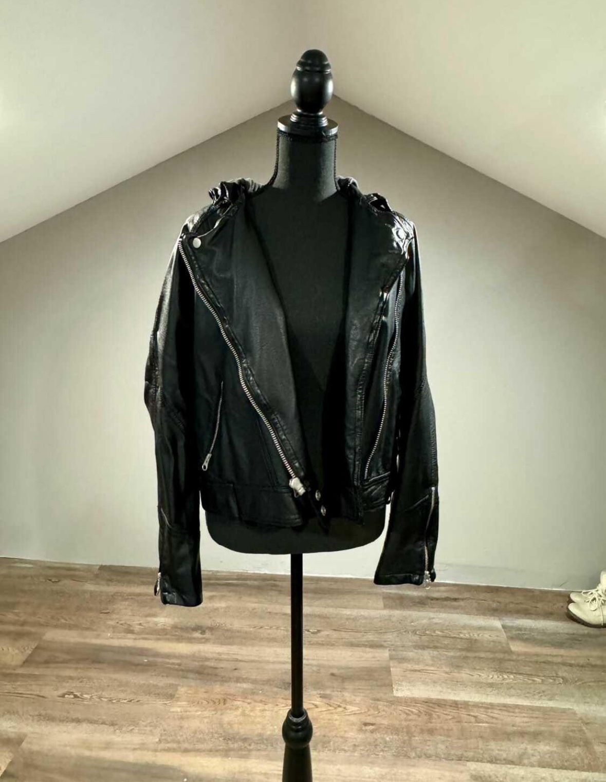 XS Faux Leather Jacket With Hood