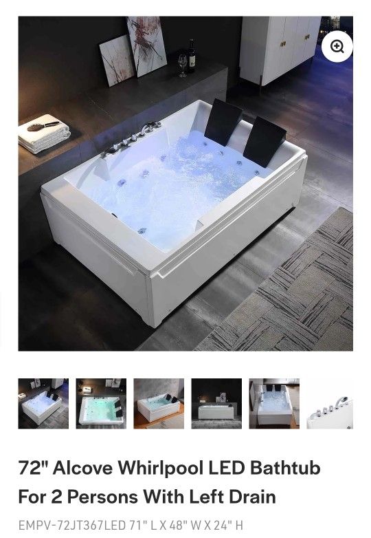 Brand New 2 Persons Whirlpool Bathtub with Left Drain