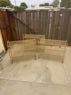 Gold Metal Mesh Shoe Racks – Set of 3