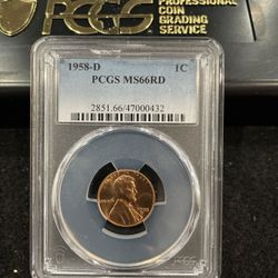 1958 D Gem Uncirculated Lincoln Penny Graded At MS64 Bright Red 4-10