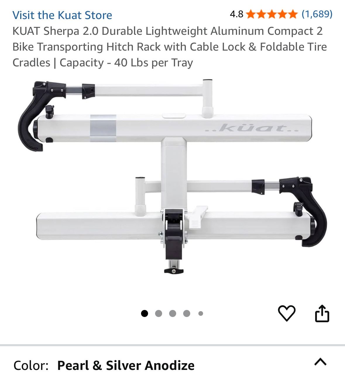 KUAT Sherpa 2.0 Durable Lightweight Aluminum Compact 2 Bike Transporting Hitch Rack with Cable Lock & Foldable Tire Cradles