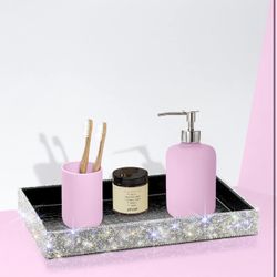 Bling Decorative Tray Holder – Makeup Cosmetic Jewelry Ring Key Display Dish Plate Storage Organizer Crystal Rhinestone Glitter Vanity Bathroom Bedroo