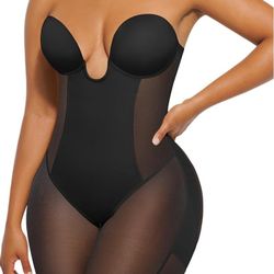 SHAPELLX Womens Strapless Shapewear Tummy Control Shorts Bodysuit U Plunge Corset Backless Body Shaper with