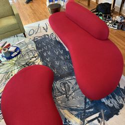 For Sale: Stunning Red Sculptural Couch & Ottoman Set