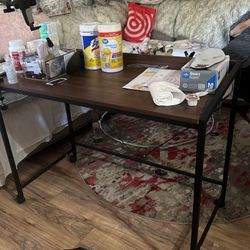 Modern Rolling Desk/Table – Dark Wood & Metal Frame – OBO