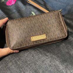 Brown Zipper MK Wallet 