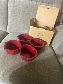 Princess House Red Ceramic Heart-Shaped Bowls Set of 4