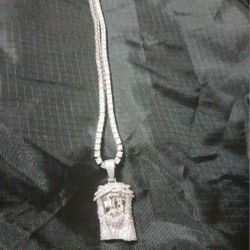 Chain With Iced Out Solid Silver CZ Jesus Piece