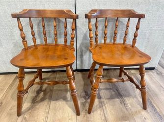Pair of Vintage Colonial Windsor Pub Chairs - Solid Wood