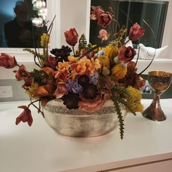 Artificial Flower Centerpiece in Brass Pot.