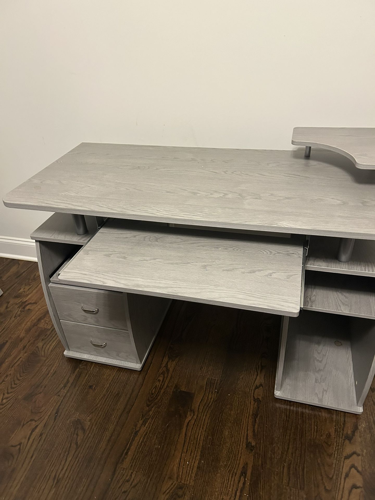 Modern Gray Computer Desk with Storage & Keyboard Tray