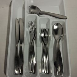 19 piece set of silverware (1 large fork missing) with plastic organizer $20 FIRM