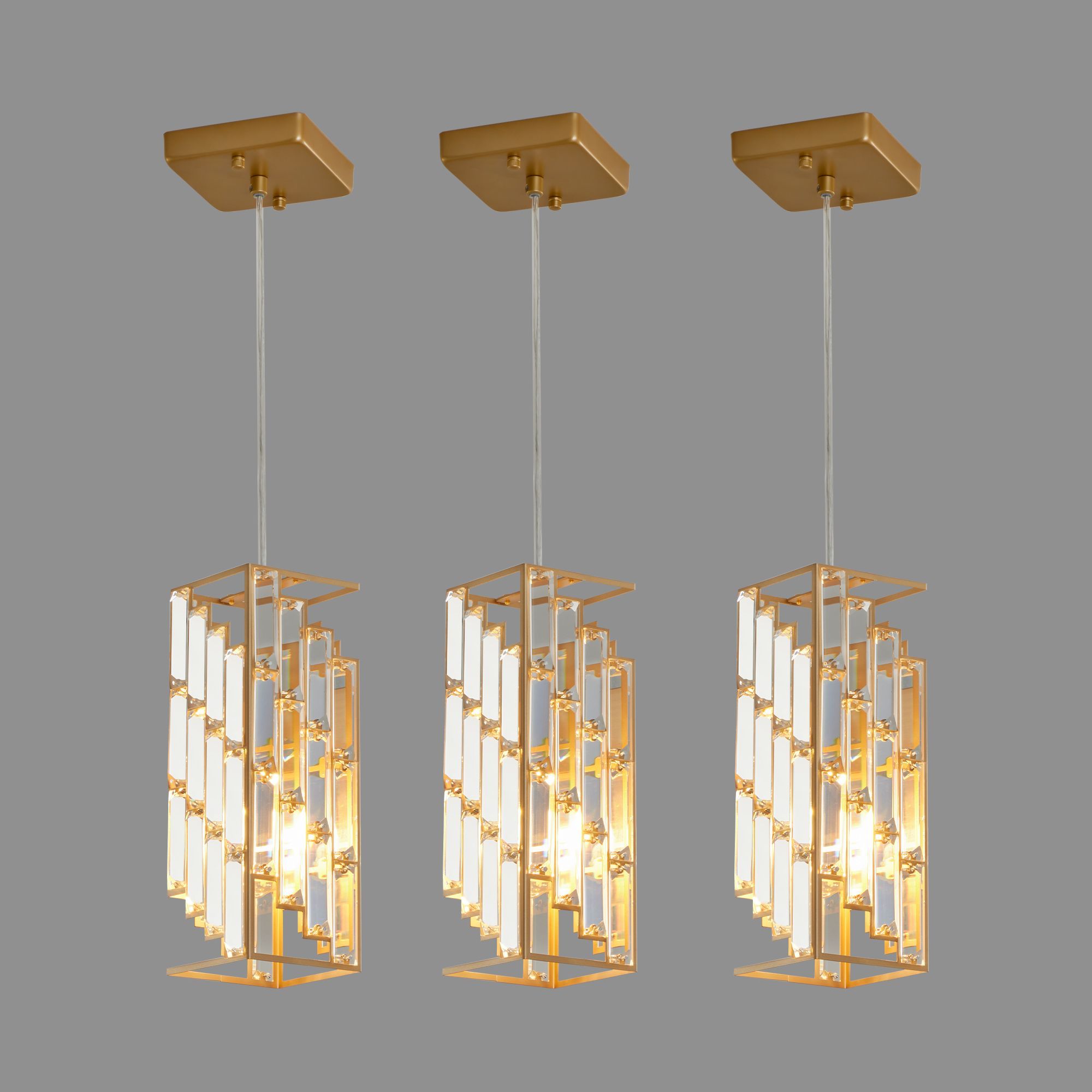 4 Modern Crystal Pendant Light - 3 Pack, Adjustable Hanging Ceiling Lamp with Crystal Prism Design for Dining Room, Kitchen Island, and Living Room -G