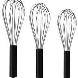3 Pack Very Sturdy Kitchen Silicone Whisk Stainless Steel Balloon Wire Whisk Set Egg Beater for Blending Whisking Beating Stirring Cooking Baking