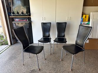Set of 4 Postmodern Black Upholstered & Chrome High-Back Dining Chairs
