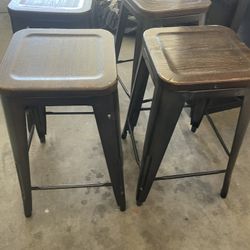 Rustic Bar Stools - Metal Wood (4)