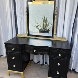 Mid Century Modern Vanity- Black w/ Gold Accent