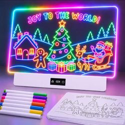 16" LED Drawing Board for Kids Birthday Gift for Girls 1 Pack, White. 8 Colors 3 Dynamic Modes, Rechargeable 15H Battery Display, Glow Light Up Note B