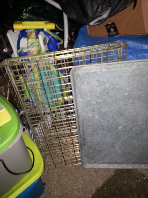 Large stainless steel pet cage with removable metal tray