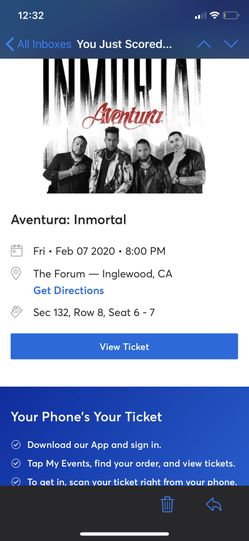 Aventura tickets for tonight!!