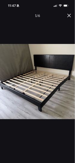 King Size Faux Leather Platform Bed Frame Dark Brown Excellent Condition