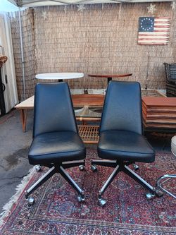Vintage Black Leather 1950s Star Leg Casters Office Chair Pair $145 OBO