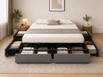 🛏️ Queen Size Storage Bed Frame – Gray