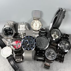 10 pc Men’s Watch Lot Diesel Kenneth Cole Elgin Relic Sharp Quartz Working