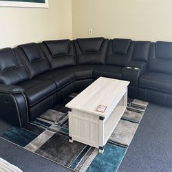 Black Faux Leather Sectional Manual Recliner 