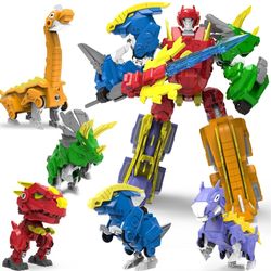Celestial Warriors (5 in 1) Transforming Dinosaur Robot 8" Dino Combiner Figures. Open Box (No Manual or instructions)(Missing Sword) (One of the dino