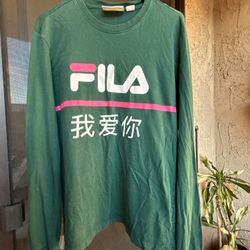 Fila Forest Green Long Sleeve With A White And Pink Logo, Size Large