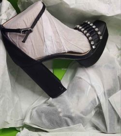 Sam Edelman - Platform Black Satin Heels with Rhinestones