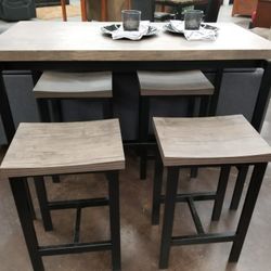 Gray Counter Height Table With 4 Stools 