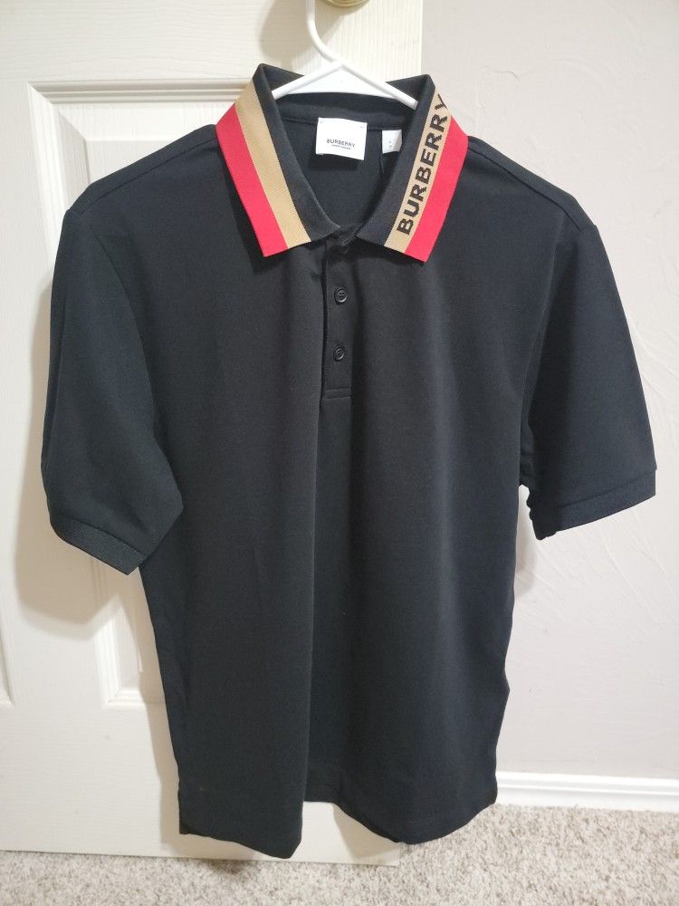 Burberry Logo Detail Cotton Piqué Polo Black Collar M size T-shirt