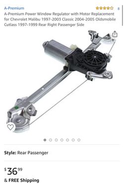 A-Premium Power Window Regulator with Motor Replacement for Chevrolet Malibu 1997-2003 Classic 2004-2005 Oldsmobile Cutlass 1997-1999 Rear Right Pass