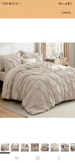 Bedsure California King Comforter Set Beige - Bed in a Bag Cal King Bedding Set 7 PCS,