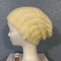 Handmade Knit Lacy Summer Slouchy Hat, Cream Colored