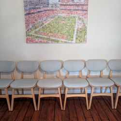 6 Scandanavian Style Padded Dining Chairs in White Oak-Washable Covers