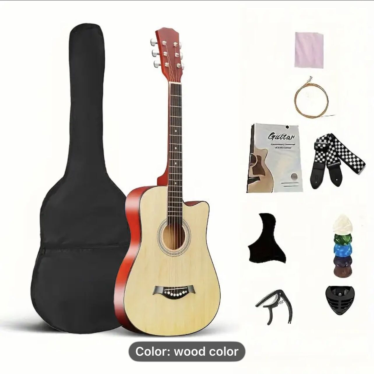 Glarry Beginners 38” Acoustic Guitar with bag and accessories