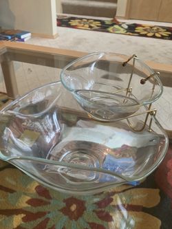 Retro mid century glass chip and dip bowls in original box