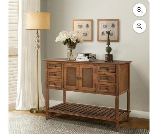 Modern Narrow Console Table Wood Buffet Sideboard Storage Sideboard Dining Buffet Server Cabinet with 6 Drawers and 1 Bottom Shelf, Space Saving Desig