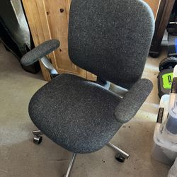 Vintage Office Chair, Metal & Solid Wood, Fabric, Wheels