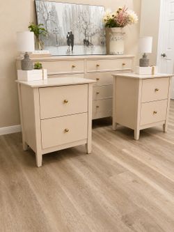 Beige 8-Drawer Dresser 2 Nighstands