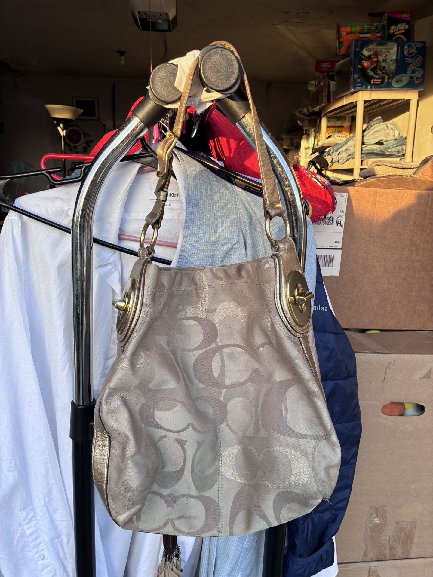 Coach Beige and Gold Leather Shoulder Bag H1175-F18751