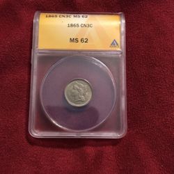 1865 3 Cent Coin MS 62