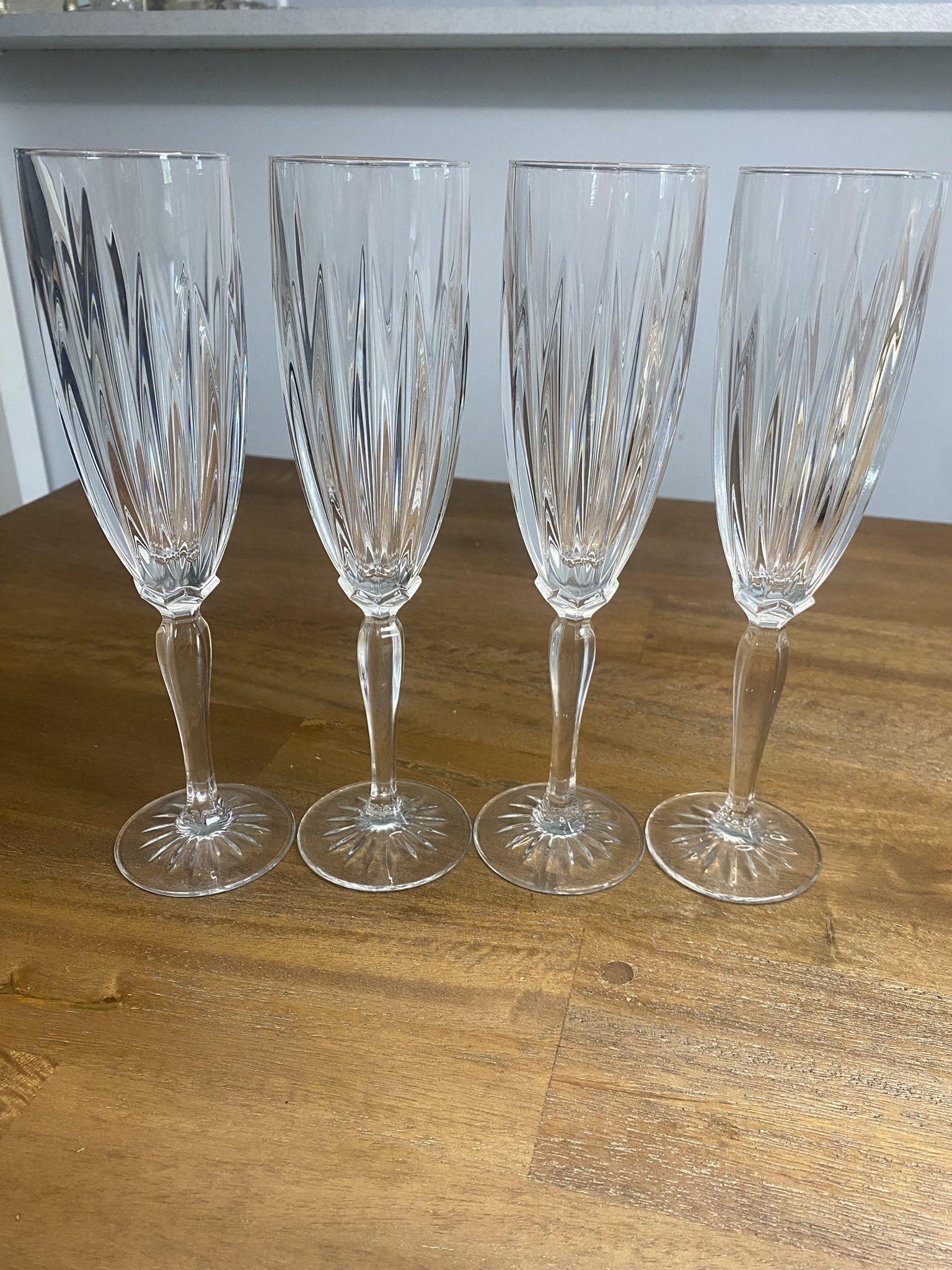 Vintage Set of 4 Champagne Mimosa Heavy Crystal Flutes Cristal D’Arques 9-3/8” France 6 oz