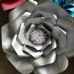 Silver, Pink, And Blue Paper Flowers 